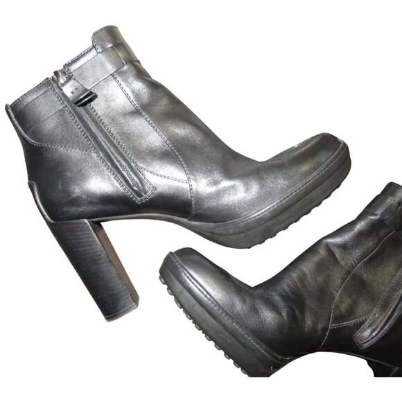 TOD'S Black Italian Leather & Suede Platform Ankle Boots 40.5 US 10 w/ Dustbag - Picture 7 of 15